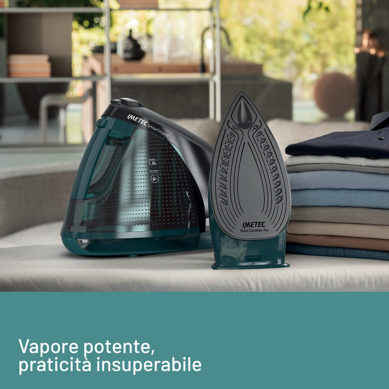 Imetec Smartvapor Ferro da Stiro Generatore di Vapore, Vapore 2 volte più potente, Fino a 6,0 Bar Pump, 2400 W, Colpo di vapore da 350 g, Piastra Fluid Ceramic PRO, Carica continua con serba