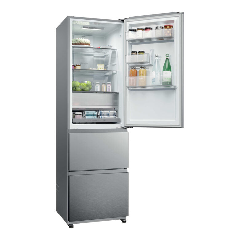 Haier HTR3518ENMX Frigorifero Combinato A Libera Installazione, No Frost, Tecnologia Haier Air Surround, Cassetti Direct Access, Classe E, Acciaio Inox