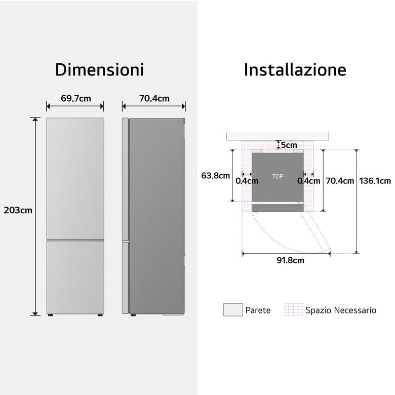 LG GBBW322DPY Frigorifero Combinato A Libera Installazione, Total No Frost, Fit & Max, AI Fresh E Saving Mode, Wi-Fi, Classe C, Prime Silver