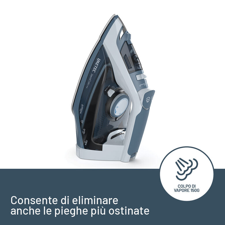 Imetec Zerocalc Power, Ferro da Stiro a Vapore, 2200 W, Piastra Glide Ceramic, Doppia protezione anticalcare con Zerocalc 2X, Colpo Vapore 150 g