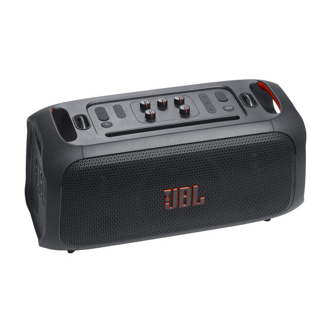 JBL PartyBox On-the-Go Essential Speaker Portatile Wireless per Feste, con Luci Integrate e Bassi Profondi, Protezione Splashproof IPX4, Microfono Wireless, Tracolla per Trasporto, Nero