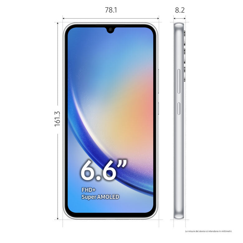 Samsung Galaxy A34 5G Display FHD+ Super AMOLED 6.6”, Android 13, 6GB RAM, 128GB, Doppia SIM, Batteria 5.000 mAh, Awesome Silver