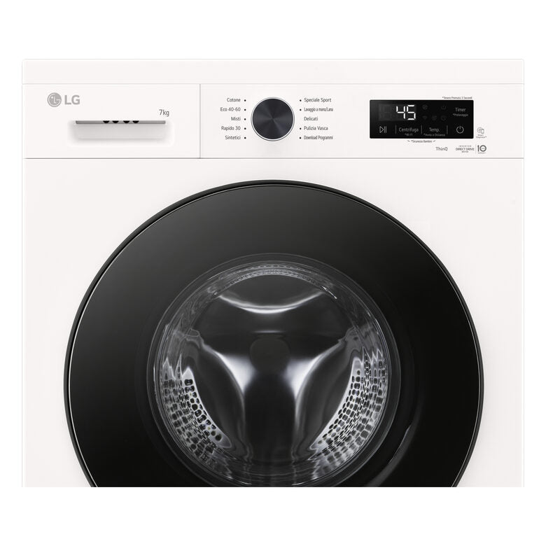 LG F2NX10S7NWB Lavatrice A Libera Installazione 7 Kg, 1200 Giri, Motore Direct Drive Inverter, Filtro Ispezionabile, Classe A, Bianco