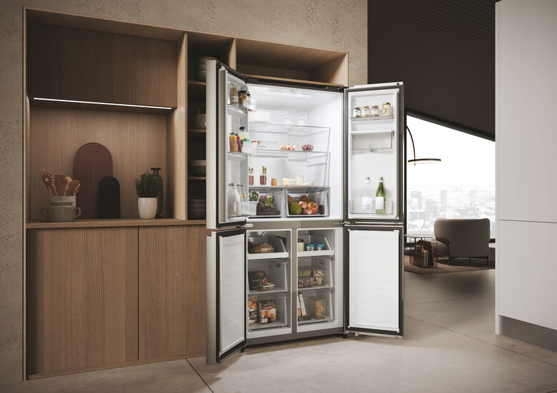 Haier HCR3818EWMM Libera installazione 463 L Platino, Acciaio inox