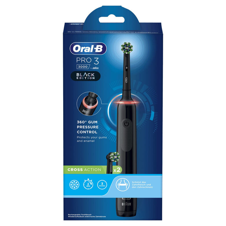 Oral-B Pro 3 Spazzolino Elettrico Ricaricabile Nero Pro3 3000, 2 Testine, 1 Spazzolino