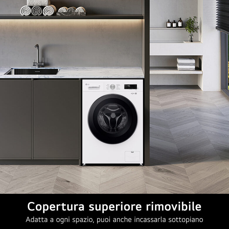 LG F4NX1008NWK Serie X1 Lavatrice Smart A Libera Installazione 8 Kg, 1400 Giri, Allergy Care, Direct Drive, Wi-Fi, Sistema 6 Motion, Classe A, Bianco