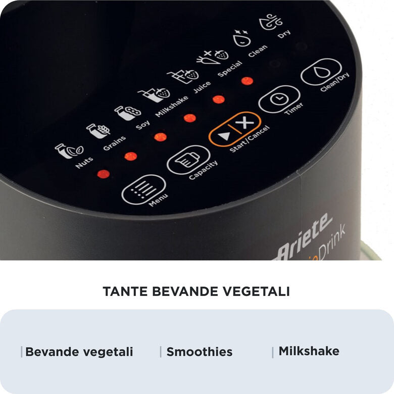 Ariete 650 My Veggie Drink, Macchina per bevande vegetali, Capacità 0,4L - 1,5L, 1200W, 6 programmi, 15 min di preparazione, Nero