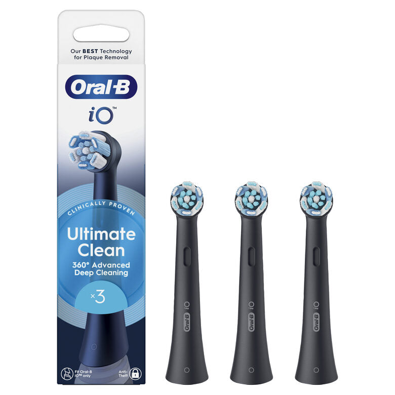 Oral-B Testine di Ricambio iO Series Ultimate Clean Black, testine rotonde di ricambio originali, con setole CrissCross per pulizia e rimozione della placca avanzate e in profondità, 3