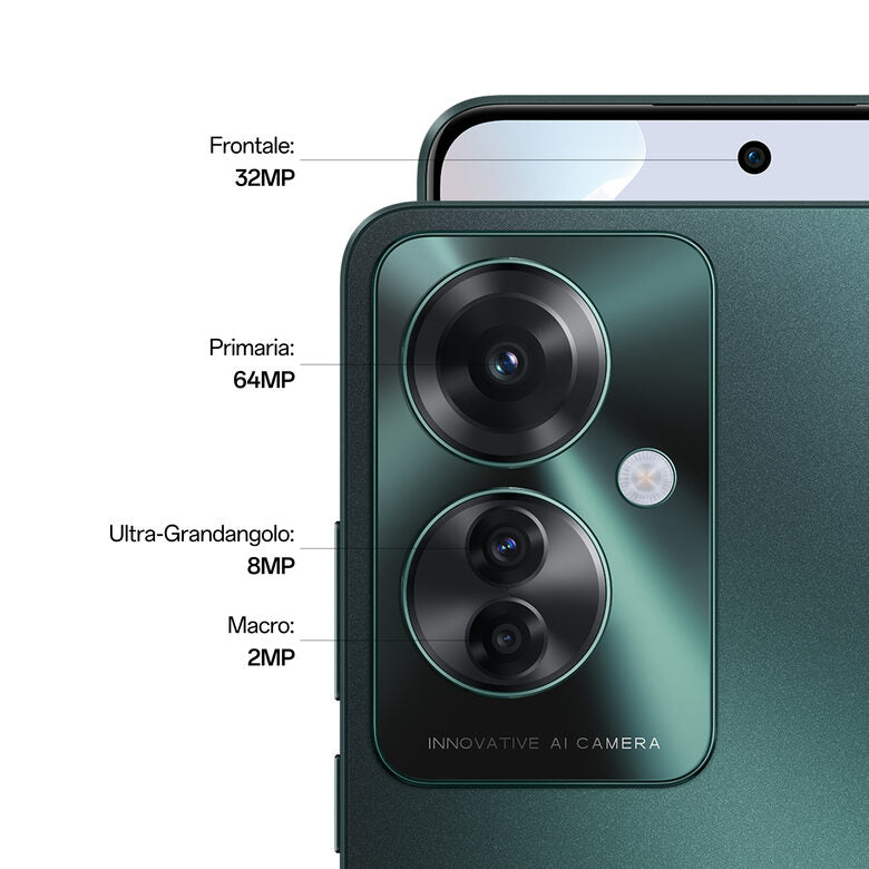 OPPO Reno11 F 5G Smartphone, AI Tripla fotocamera 64+8+2MP, Selfie 32MP, Display 6.7” 120HZ AMOLED FHD+, 5000mAh, RAM 8(Esp4GB/6GB/8GB)+ROM 256GB (esp2TB), [Versione Italia], Palm Green
