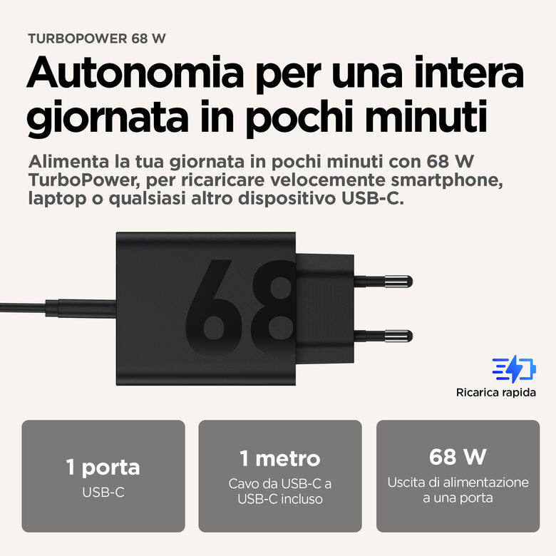 Motorola TurboPower 68W Universale Nero AC Ricarica rapida Interno