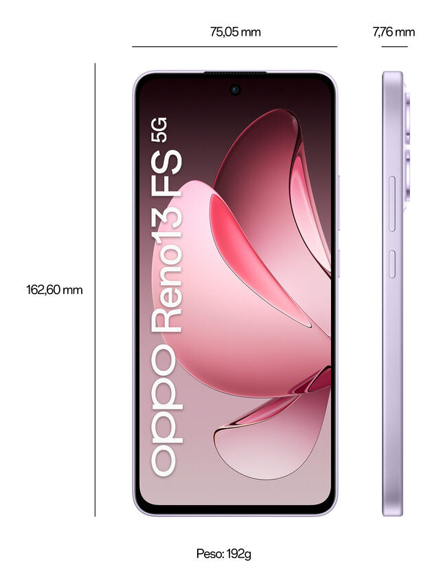 OPPO Reno13 FS 5G AI Smartphone, Tripla fotocamera 50+8+2MP, Selfie 32MP, Display 6.67” 120HZ AMOLED FHD+, 5800mAh, RAM 12GB(Esp4GB/8GB/12GB)+ROM 512GB, [Versione Italia], Plume Purple