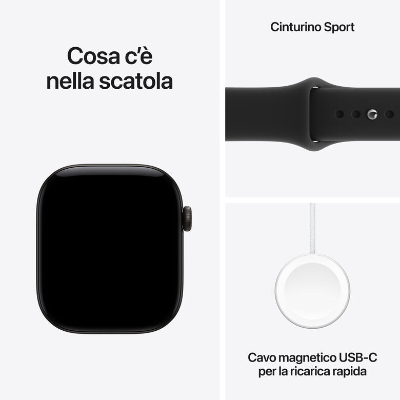 Apple Watch Series 12 GPS, cassa 46 mm in alluminio nero con cinturino Sport nero - M/L