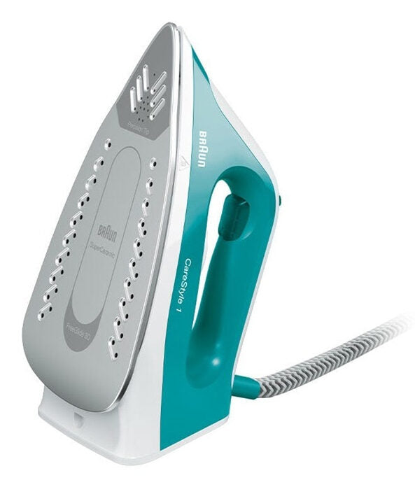 Braun CareStyle 1 - Ferro da stiro con caldaia, Piastra con tecnologia FreeGlide3D, 2400W, 1.5L, Bianco/Turchese (IS1013GR)