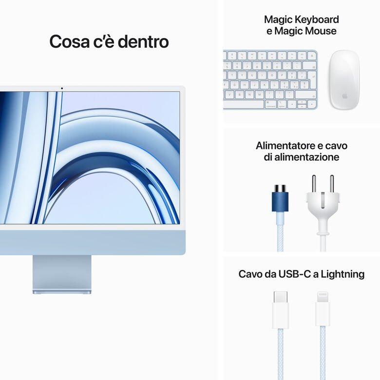 Apple iMac con Retina 24'' Display 4.5K M3 chip con 8‑core CPU e 8‑core GPU, 256GB SSD - Blu