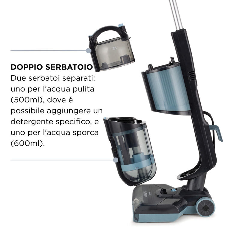 Ariete 2487 Aquaforce Easy Wash&Vacuum, Lavapavimenti con filo, 600W, Aspira e lava, Due serbatoi, Funzione autopulizia