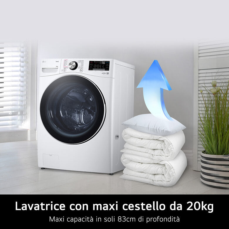LG F0P3020TSWC Serie P3 Lavatrice XL A Libera Installazione 20 Kg, 1000 Giri, AI DD™, TurboWash 360, Lavaggio A Vapore, Wi-Fi, Classe B, Bianco