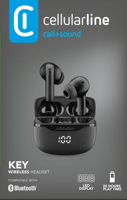 Cellularline Key Auricolari TWS Bluetooth custodia di ricarica e display led