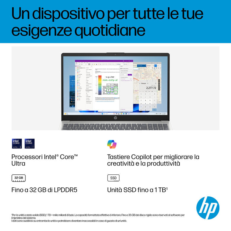 HP AI 15-fd2026nlx Intel Core Ultra 5 225U Computer portatile 39,6 cm (15.6") Full HD 8 GB DDR5-SDRAM 512 GB SSD Wi-Fi 6 (802.11ax) Windows 11 Home AI PC Argento