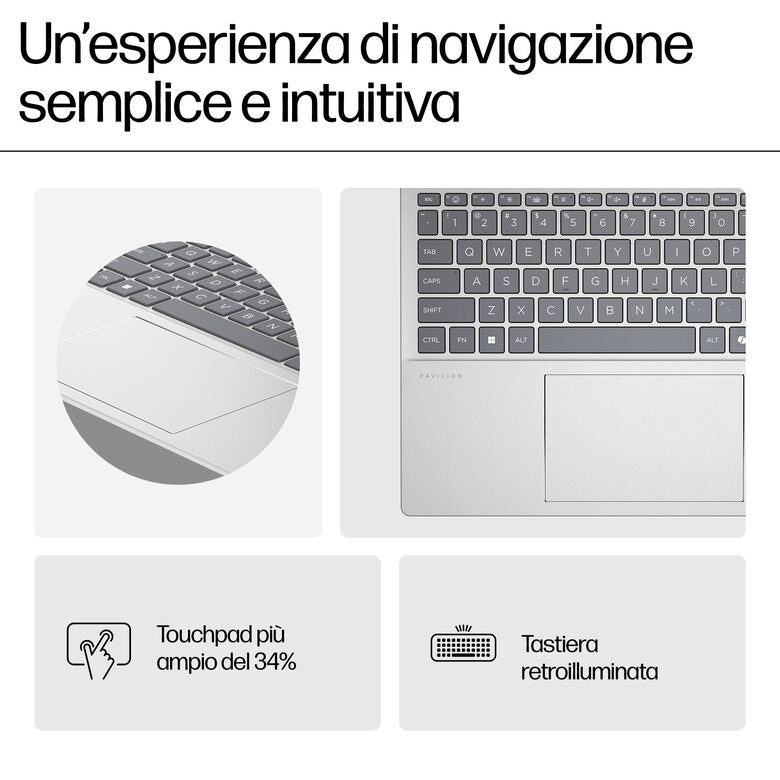 HP Pavilion 16-af0012nl Intel Core Ultra 5 125U Computer portatile 40,6 cm (16") 2K 16 GB LPDDR5-SDRAM 512 GB SSD Wi-Fi 6 (802.11ax) Windows 11 Home AI PC Argento