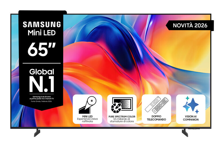 SAMSUNG Mini LED AI TV 65" UE65M70HAUXZT 4K, Processore Mini LED 4K, 4K Upscaling, Color Booster, OTS Lite, Metal Stream Design, Vision AI Smart TV, 2026