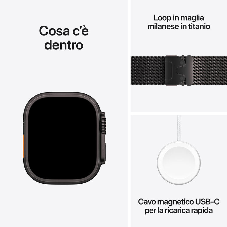 Apple Watch Ultra 2 GPS + Cellular 49mm Cassa Titanio Nero con Nero Titanium Milanese Loop - L