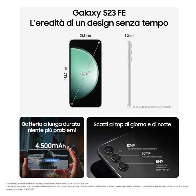 Samsung Galaxy S23 FE Graphite + Buds FE Graphite, Smartphone display Dynamic AMOLED 2X 6.4'', Android 14, Camera 50MP, 8GB RAM, 128GB, Cuffie Bluetooth True Wireless (ANC)