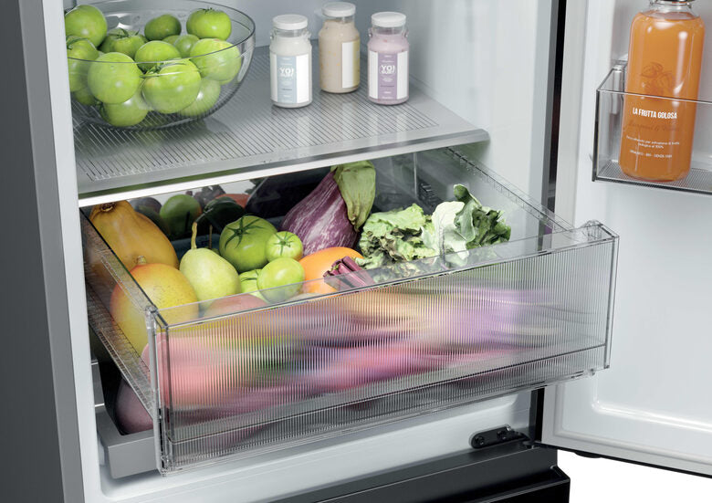 Haier HTR3518ENMX Frigorifero Combinato A Libera Installazione, No Frost, Tecnologia Haier Air Surround, Cassetti Direct Access, Classe E, Acciaio Inox